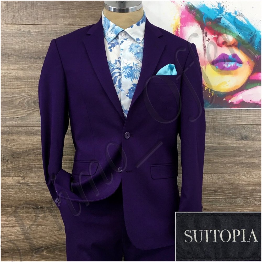 Suitopia Mens Suit 2 Piece Set Size 38R Jacket Blazer Pants Two Button Tailored